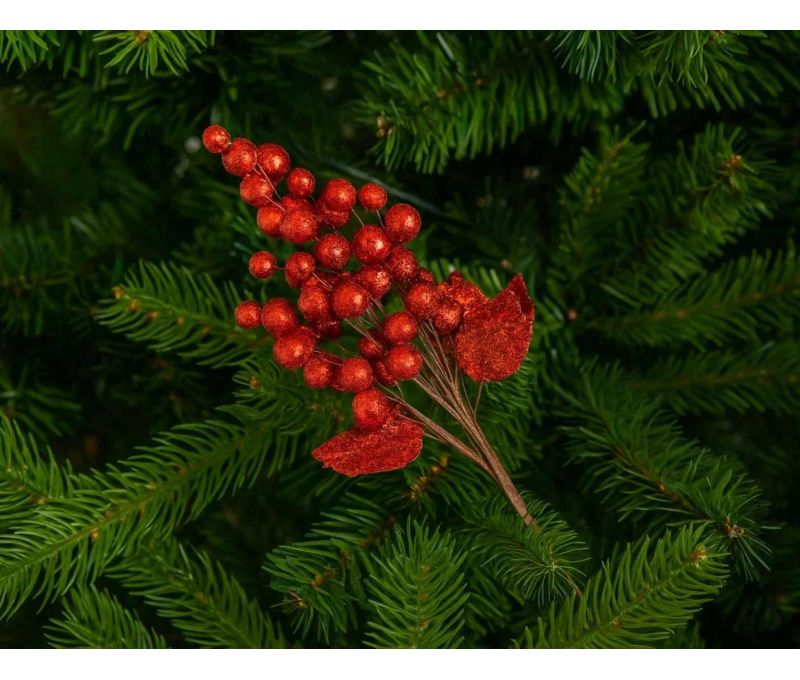 Branche de baies rouges pailletées H34 cm