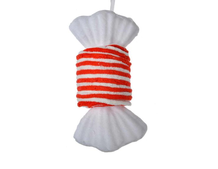 Suspension bonbon ligné rouge et blanc H 20cm