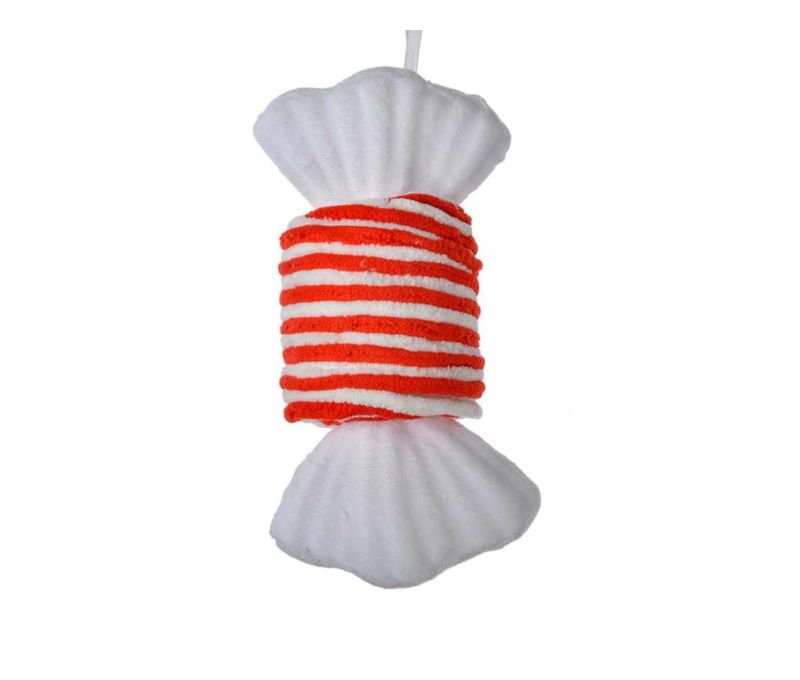 Suspension bonbon ligné rouge et blanc H 20cm