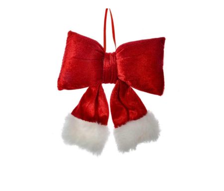 Suspension noeud rouge velours H 17cm