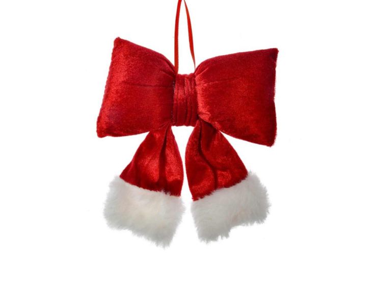 Suspension noeud rouge velours H 17cm