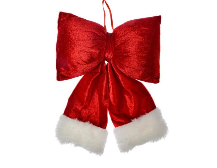 Suspension noeud rouge velours H 26cm