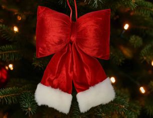 Suspension noeud rouge velours H 26cm