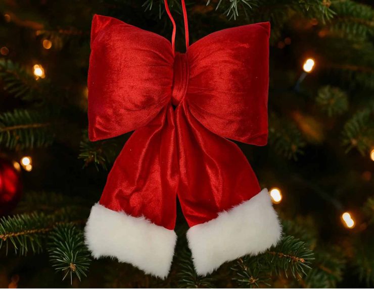 Suspension noeud rouge velours H 26cm