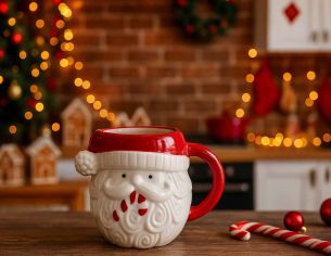 Mug visage Père Noël bonnet H 15cm