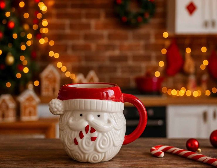 Mug visage Père Noël bonnet H 15cm