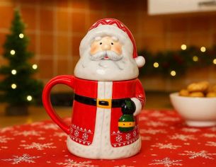 Mug Père Noël rouge avec couvercle H19 cm