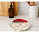 Voir la slide Plat céramique blanc rouge forme visage Père Noël bonnet rouge barbe blanche relief houx H29cm