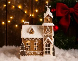 Chapelle en pain d’épices LED H23 cm