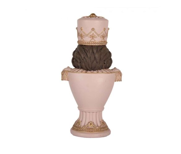 Buste casse-noisette H30cm en résine, coloris rose poudré et doré, couronne et épaulettes dorées, sur pied