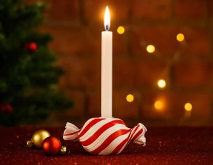 Bougeoir bonbon rouge blanc H 6cm