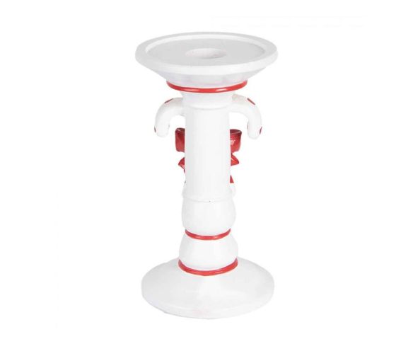 Bougeoir de Noël en résine blanc deux cannes sucre d'orge rayées rouge blanc nœud rouge H18cm - vue arrière