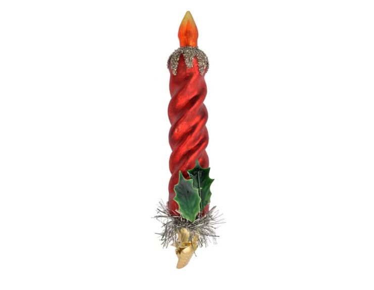 Bougie rouge en verre à pince H 17cm