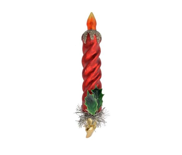 Bougie rouge en verre à pince H 17cm