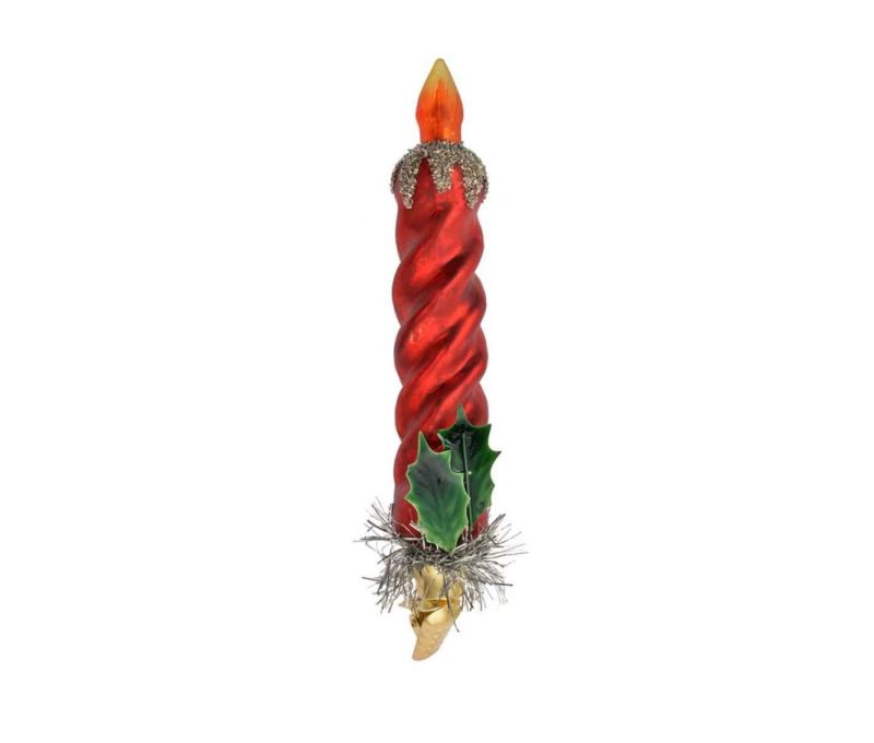 Bougie rouge en verre à pince H 17cm