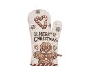 Voir la slide Gant cuisine coton matelassé beige bonhomme pain d'épices inscription Merry Christmas sucres d'orge flocons 30x18cm
