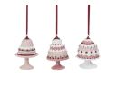 Voir la slide Set de 3 suspensions en forme de gâteaux rose en résine. Hauteur : 12 cm. Ruban rouge pour accroche.