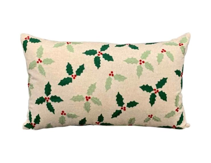 Coussin de Noël décor houx  50 x 30 cm