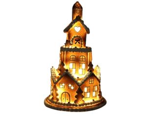 Maison en résine façon pain d’épices, hauteur 23 cm, éclairage LED intégré