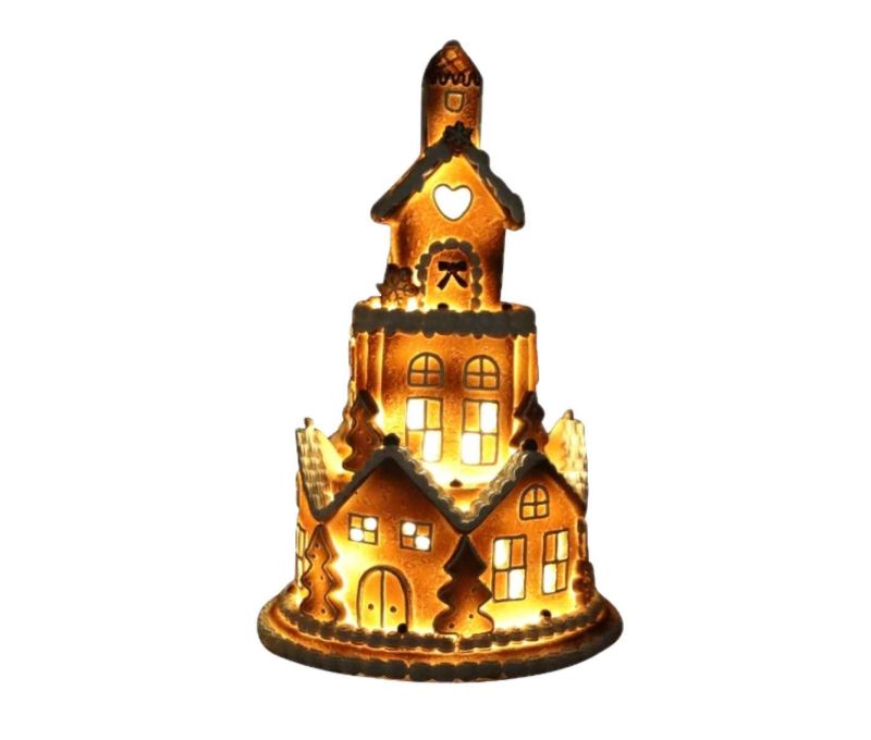Maison pain d'épices Tour Biscuitée LED structure étages sucre glace fenêtres H23cm décoration Noël