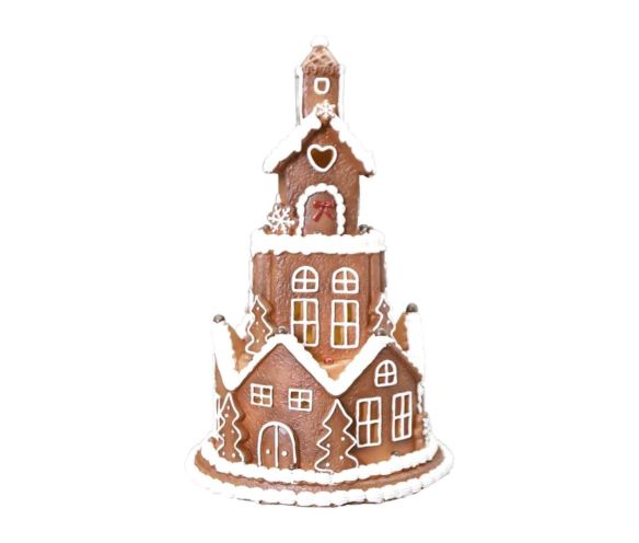 Maison pain d'épices Tour Biscuitée LED structure étages sucre glace fenêtres H23cm décoration Noël