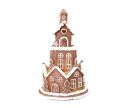 See slide Maison en résine façon pain d’épices, hauteur 23 cm, éclairage LED intégré