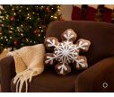 Voir la slide Coussin Noël forme flocon brun caramel effet pain d'épices broderie flocon blanche en relief D43cm - Lilosquare
