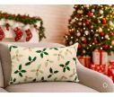 Voir la slide Coussin de Noël rectangulaire 30x50cm fond naturel beige motif feuilles de houx vertes baies rouges - Lilosquare