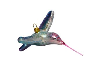 Suspension colibri bleu rose H 7cm verre soufflé