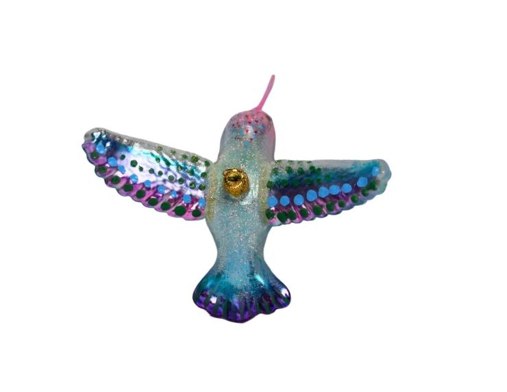 Suspension colibri bleu rose H 7cm verre soufflé