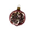 Voir la slide Suspension Noël verre soufflé grenade ouverte coupe rouge rubis grains bordeaux chair nacrée bord perlé capuchon doré H8cm