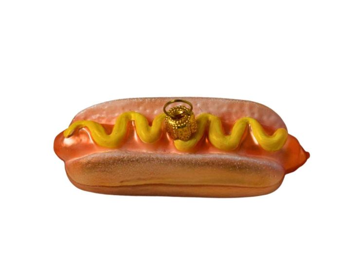 Suspension de Noël hot dog en verre soufflé peint à la main. Déco originale à suspendre.