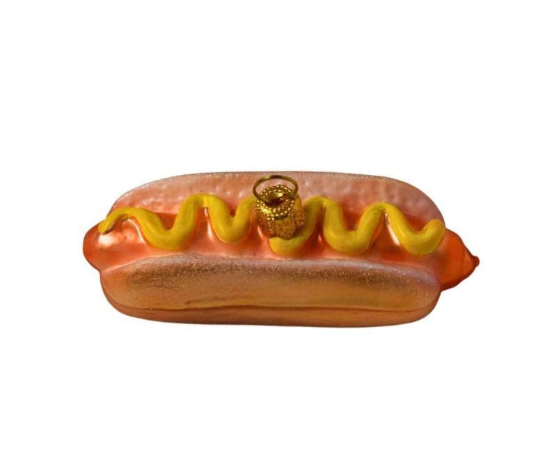 Suspension de Noël hot dog en verre soufflé peint à la main. Déco originale à suspendre.