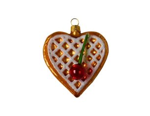 Suspension de Noël gaufre cerise H 9cm