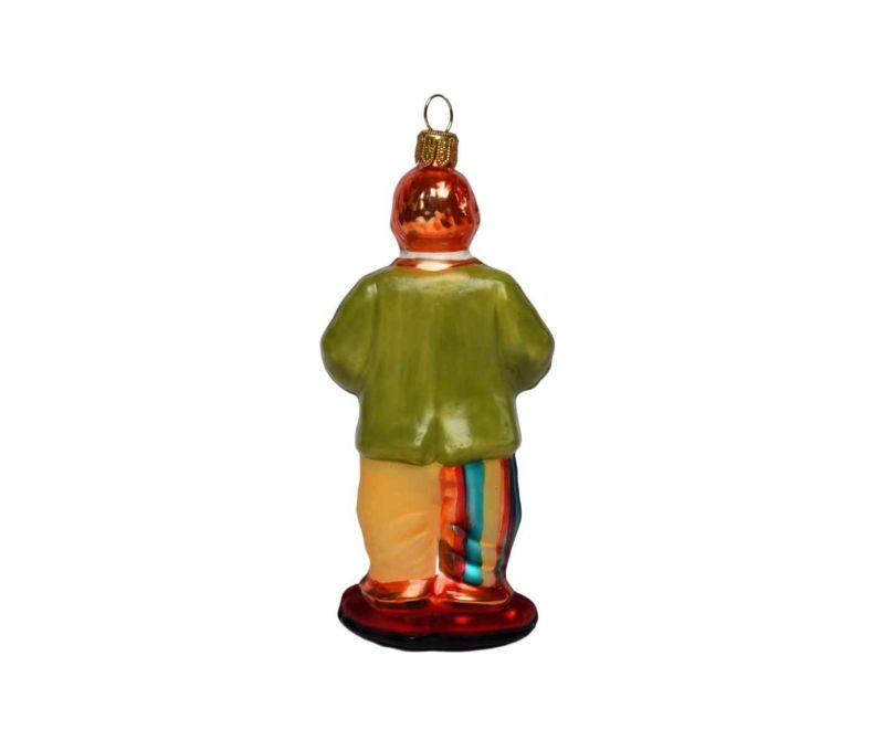 Suspension de Noël clown veste vert olive nœud papillon rouge pantalon rayé chaussures rouges H13cm