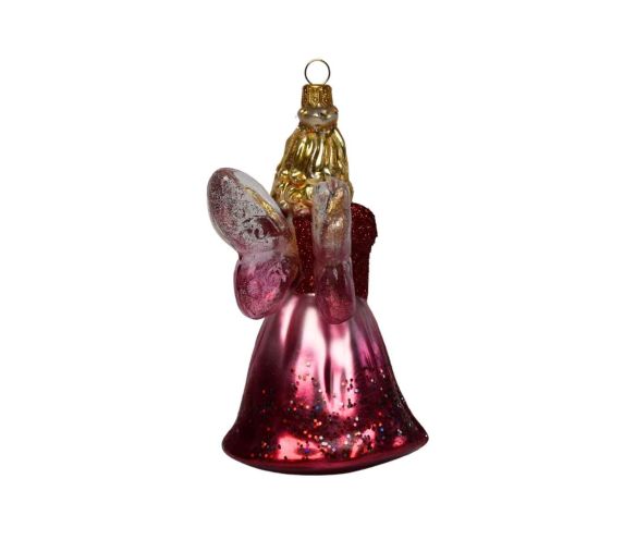 Suspension de Noël fée blonde boléro bordeaux paillettes jupe rose dégradée ailes nacrées H15cm