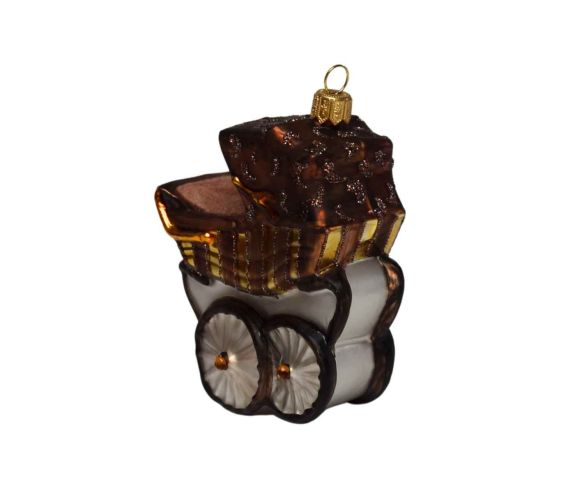 Suspension de Noël landau rétro marron doré roues nacrées peint à la main H11cm