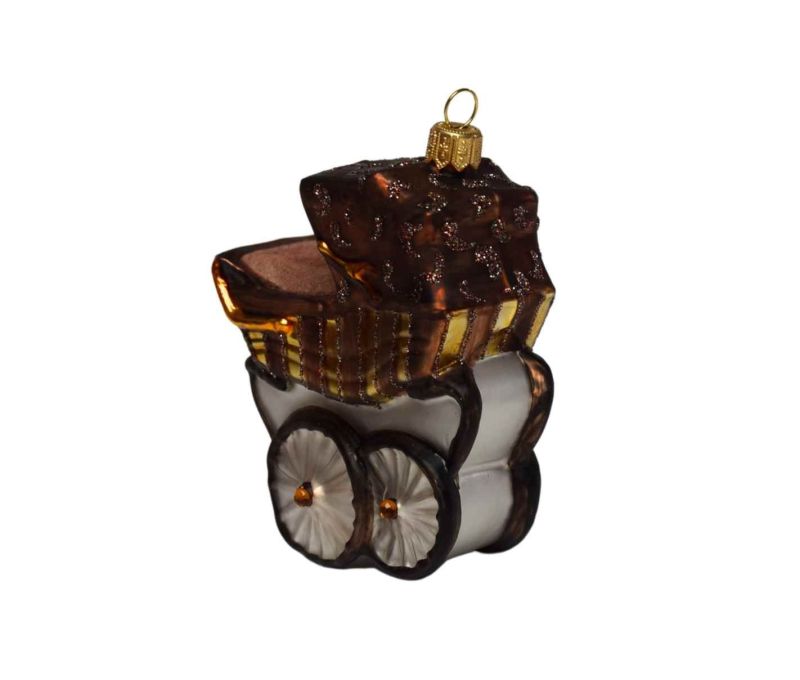 Suspension de Noël landau rétro marron doré roues nacrées peint à la main H11cm