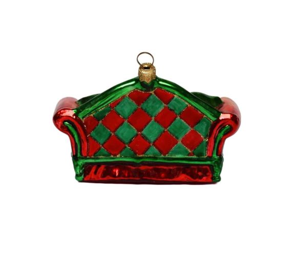 Suspension de Noël fauteuil losange rouge vert peint à la main H8cm