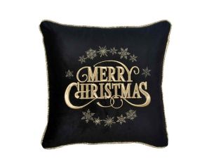 Coussin noir Merry Christmas doré 47x47 cm