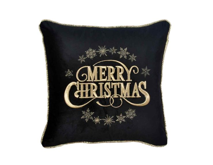 Coussin noir Merry Christmas doré 47x47 cm