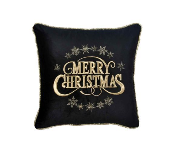 Coussin noir Merry Christmas doré 47x47 cm