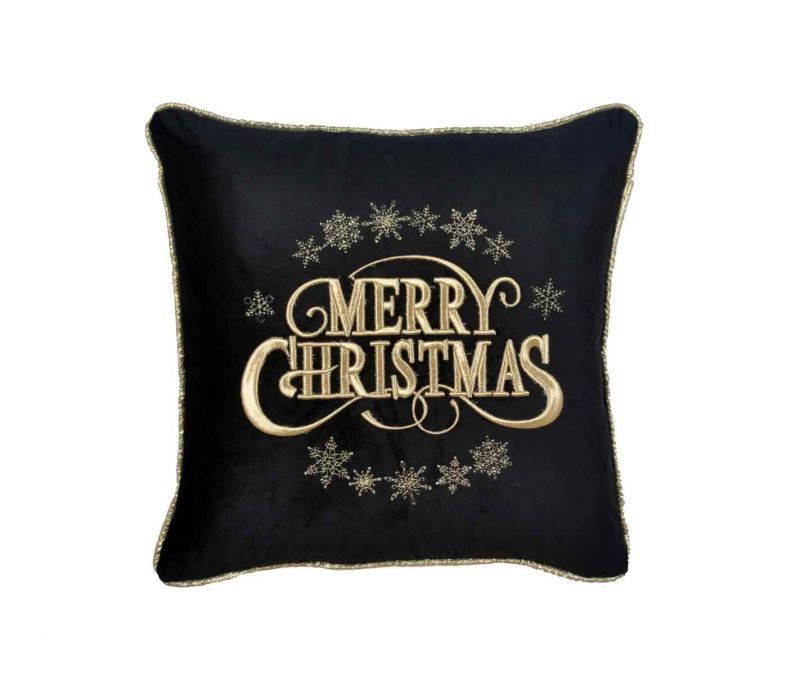 Coussin noir Merry Christmas doré 47x47 cm