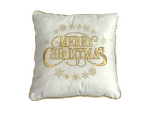 Coussin blanc Merry Christmas doré 47x47 cm