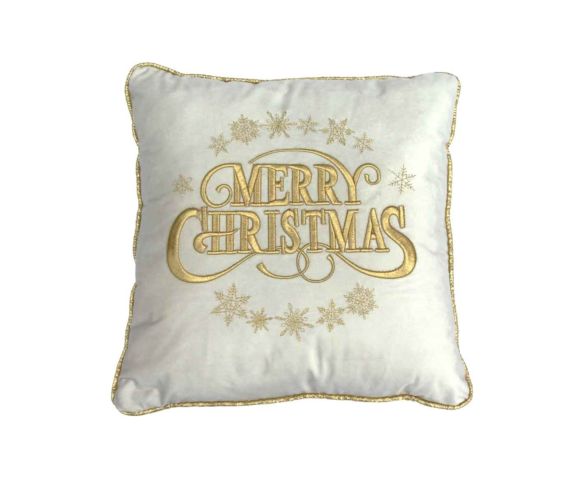 Coussin blanc Merry Christmas doré 47x47 cm
