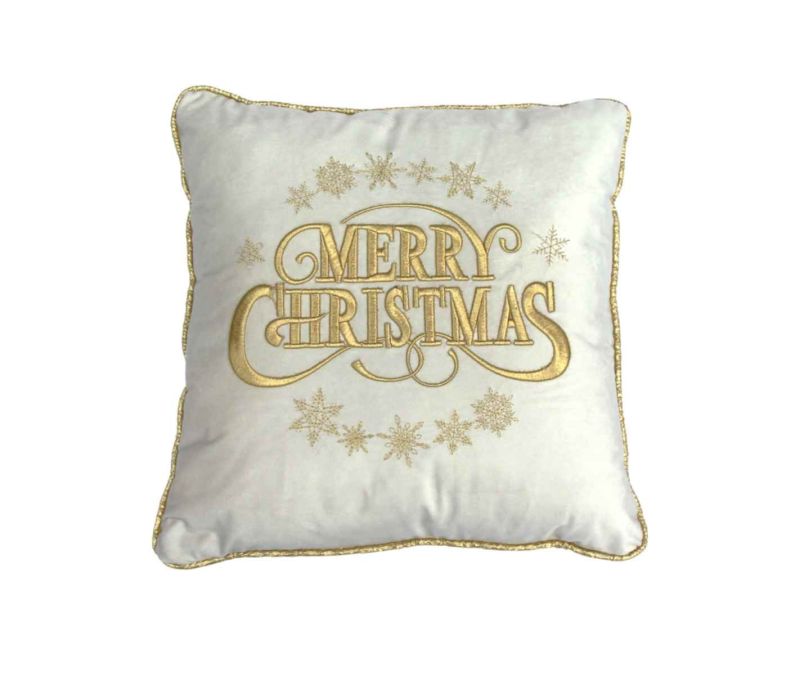 Coussin blanc Merry Christmas doré 47x47 cm