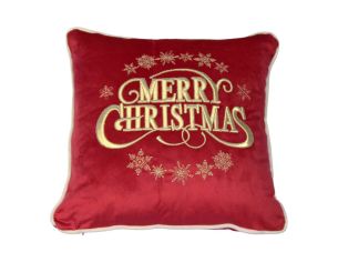 Coussin rouge Merry Christmas doré 47x47 cm