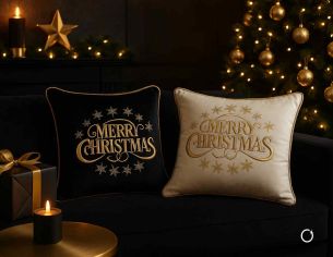 Coussin noir Merry Christmas doré 47x47 cm