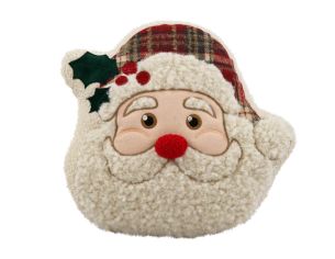 Coussin en forme de tête de Père Noël avec bonnet à carreaux,