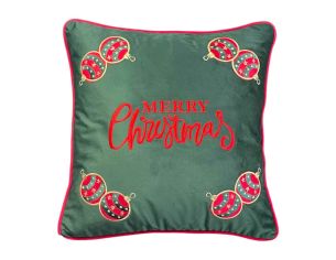 Coussin rouge velours vert 47x47 cm